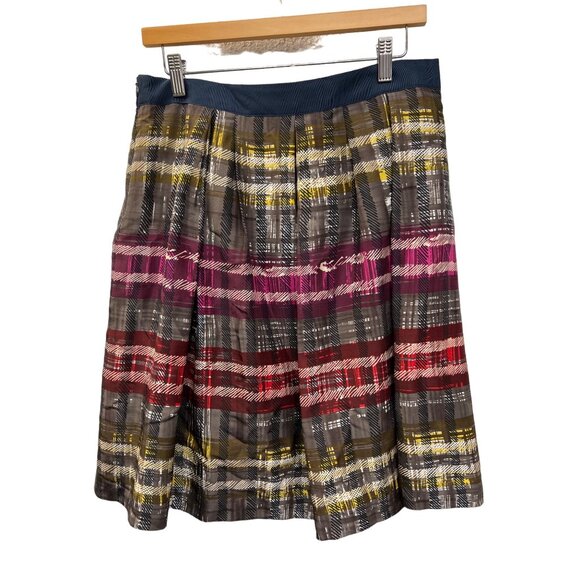 Trina Turk NWT Plaid Silk A-Line Skirt with Ribbon Waist - Picture 6 of 8
